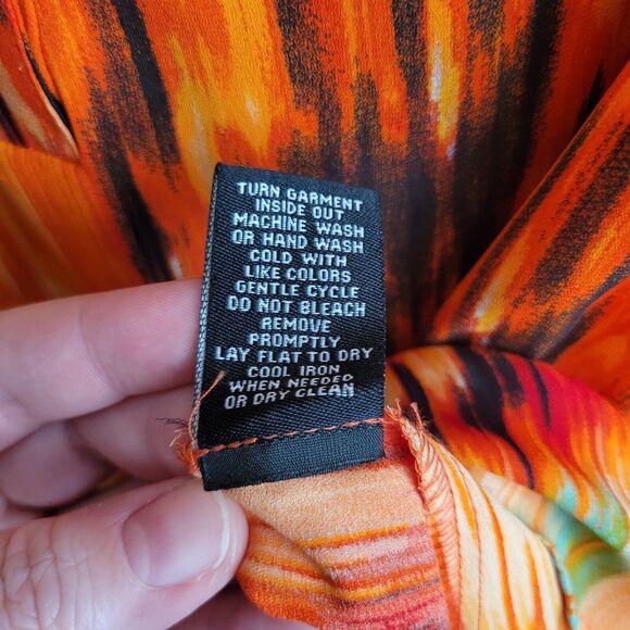 Zac & Rachel Womens Blouse Size XL Orange Abstract Roll Tab Sleeve Office Career - Picture 7 of 11